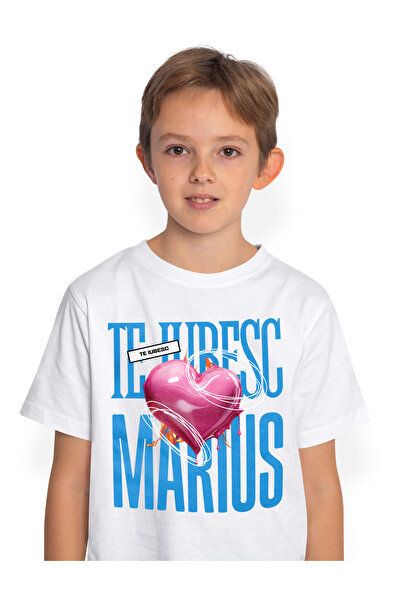 StoryGift Romania Tricou Copii Baieti Te Iubesc Marius, Dragoste, Inima, Iubi...