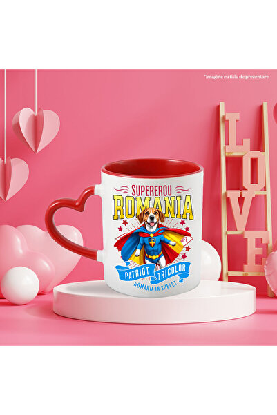 StoryGift Romania Boxer Dog Mug in Captain Romania Costume with Cape, Night Hero, Thick, with Heart Handle STG