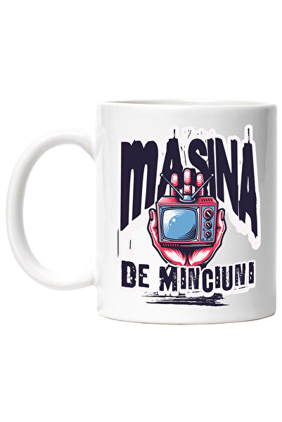 StoryGift Romania Cana _televizourul Masina de minciuni digital, 330ml, Ceramic cu Maner Alb, Cu Maner Alb STG
