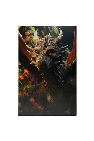 StoryGift Romania Tablou Canvas: Dragon Rar Cu Ochii Inselatori Si Aripi Mari Portocali Cu O Privire Inspaimanta