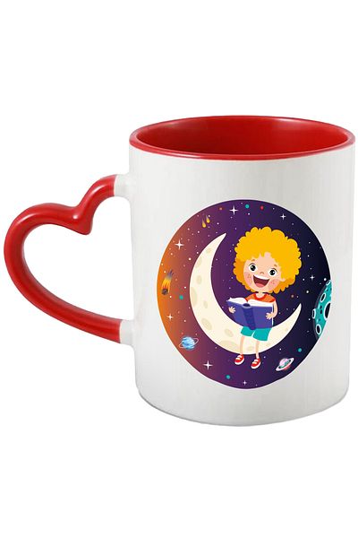 StoryGift Romania Cana Cu Carte, Luna, Comete, Asteroid, Stele, Copil, Spatiu, Multicolor 330 ml, , Cu Maner Inim STG