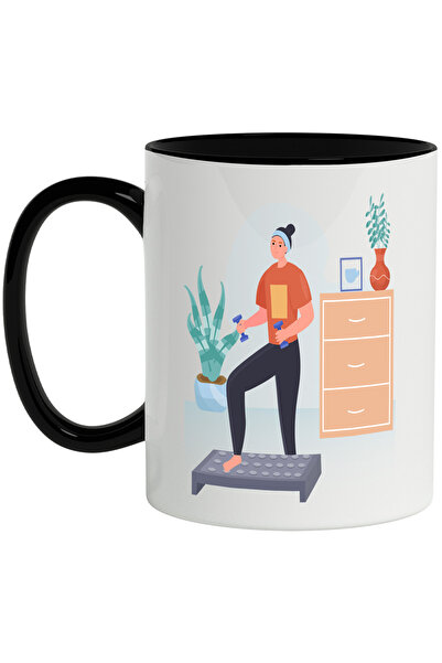 StoryGift Romania Cana Cu Fitness, Greutati, Sport, Step, Dulap, Multicolor 330 ml, Ceramica cu Ma, Cu Maner Negru