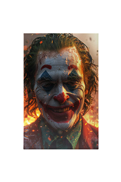 StoryGift Romania Tablou Canvas: Zâmbetul Negru Al Lui Joker Fericire Răzbunătoare Și Flăcările Din Spate Pictura