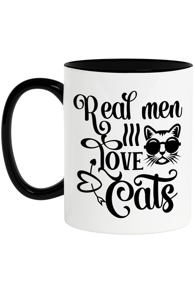 StoryGift Romania Cana cu mesajul in engleza "Real men love cats" - barbatii ...