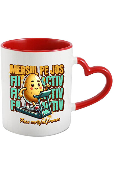 StoryGift Romania Cana cartof pe banda de alergat text mersul pe jos face cartoful frumos, 330ml, , Cu Maner Inim STG
