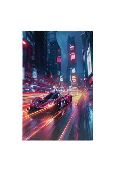 StoryGift Romania Tablou Canvas 100 x 70CM Mașină de Curse pe Șosea în Oraș și Culori Calde- Mașini de Viteză ș STG