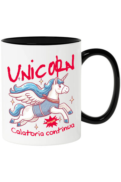 StoryGift Romania Cana cu Unicorn in zbor, cal cu corn text calatoria continu...