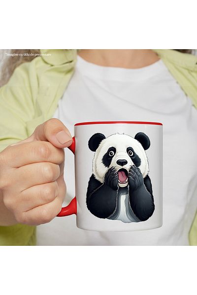 StoryGift Romania Mug with a Panda bear with his mouth hanging open | illustration | shocked | amazed |, With ,STG.
