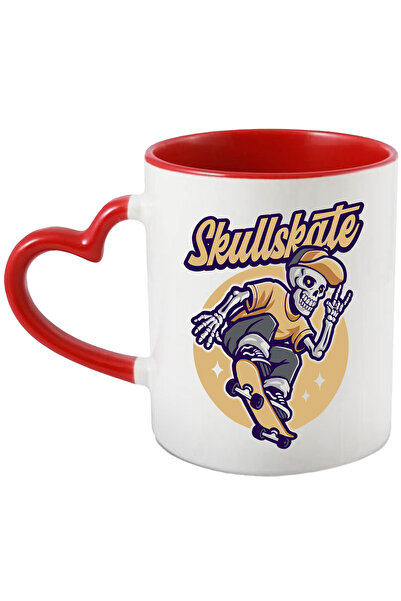 StoryGift Romania Cana Cu Skullskate, Cerc, Schelet, Skateboard, Sapca, Multicolor 330 ml, Ceramic, Cu Maner Inim STG