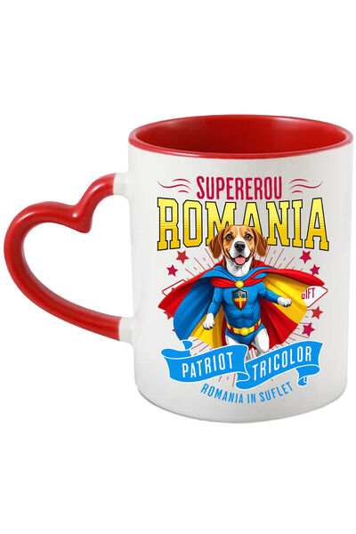 StoryGift Romania Boxer Dog Mug in Captain Romania Costume with Cape, Night Hero, Thick, with Heart Handle STG