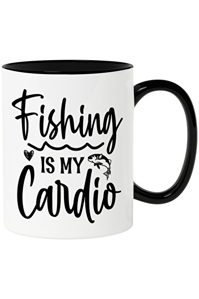 StoryGift Romania Cana pentru pasionatii de pescuit cu mesajul "Fishing is my cardio" cu Maner Neg, Cu Maner Negru STG