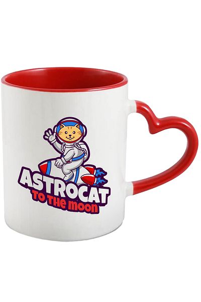 StoryGift Romania Cana Cu Mesaj In Engleza Astrocat To The Moon, Astronaut, Pisica, Multicolor 330, Cu Maner Inim STG