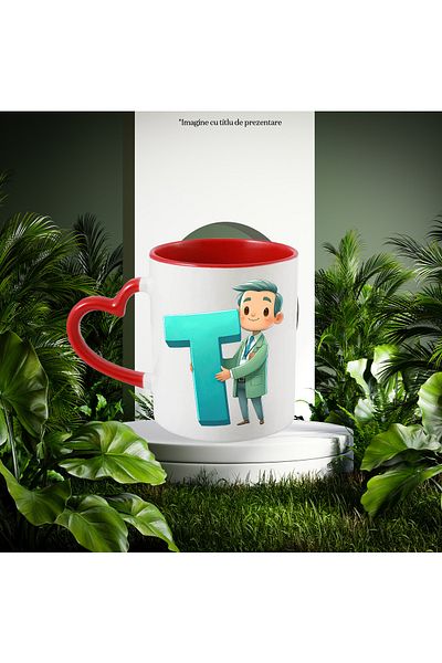 StoryGift Romania Mug with a manager holding the letter "T" | school | alphabet | hardworking students | i, Cu ,STG