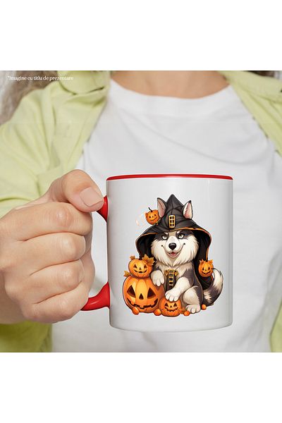 StoryGift Romania Mug with an Alaskan Malamute dog | illustration | hood | Halloween | pumpkins, With,STG.