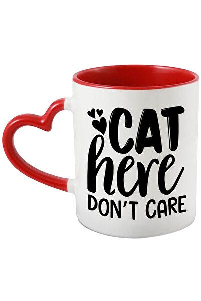 StoryGift Romania Cana cu inimioare pentru iubitorii de pisici nepasatoare si mesaj in limba engle, Cu Maner Inim STG