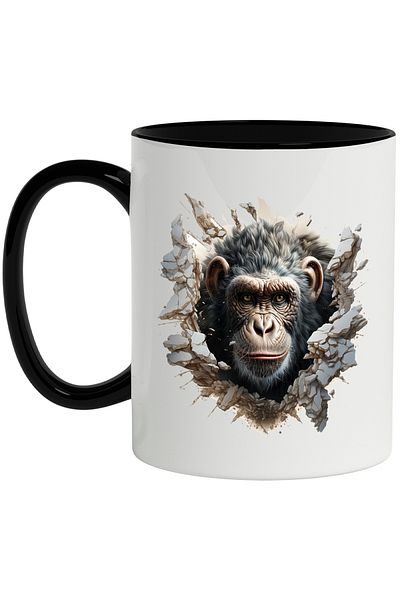 StoryGift Romania Cana Cu Cap De Maimuta, Animal, Spartura, Zid, Stanci, Multicolor 330 ml, Cerami, Cu Maner Negru