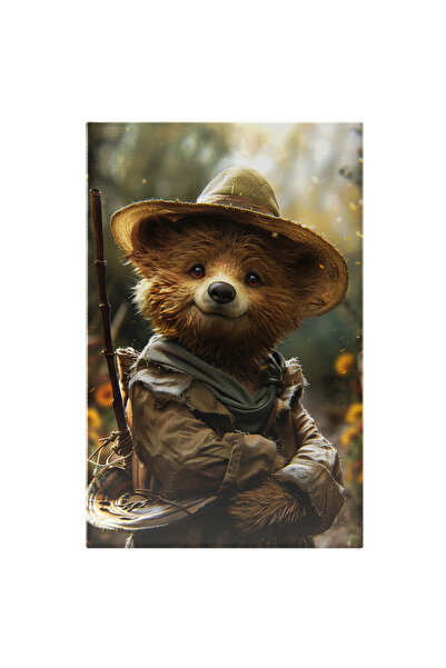 StoryGift Romania Tablou Canvas: Urs Cu Băț De Bambus Și Pălărie De Paie Locuitorul Din Pădurea Veșnic Verde Pict