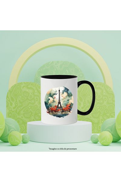 StoryGift Romania Cana Cu Monument: Turnul Eiffel, Copaci, Cer, Nori, Oras, Multicolor 330 Ml, Cer, Cu ,stg