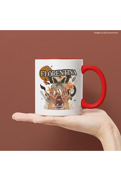 StoryGift Romania Mug With Name Florentina, Girl Collage, Butterfly, Flowers, Circle, 330ml, Ceramic with M, With, STG.