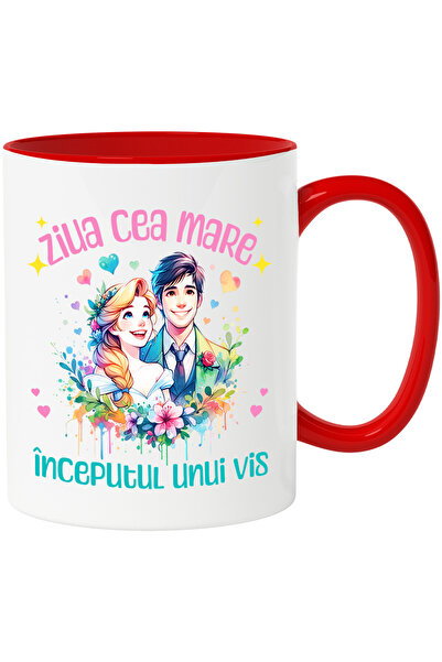 StoryGift Romania Cana Ziua cea mare inceputul unui vis, Casatorie, Dragoste, Familie, 330ml, Cera, Cu Maner Rosu STG