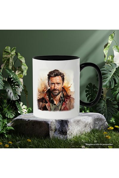 StoryGift Romania Mug With Hugh Jackman, Actor, Celebrity, Movies, Multicolor 330 ml, Ceramic with , With