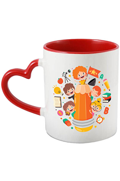 StoryGift Romania Cana Cu Creion, Steag, Copii, Educatie, Telescop, Carte, Ceas, Racheta, Multicol, Cu Maner Inim STG