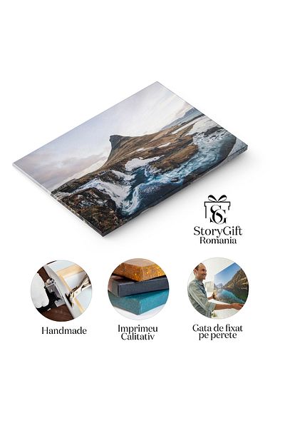 StoryGift Romania Tablou Canvas - Peisaj Islandez In Culoare, Cu Munti Si Campii Acoperite De Muschi
