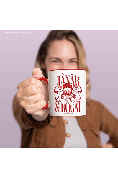 StoryGift Romania Mug I am young and rich modern world money wealth, 330ml, Ceramic with Red Handle, With Ma, STG