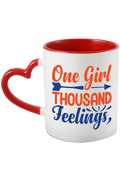 StoryGift Romania Cana cu o sageata si textul "One girl, thousand feelings" - o fata o mie de sent, Cu Maner Inim STG