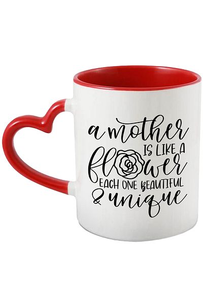 StoryGift Romania Cana cu mesaj din care reiese ca o mama este frumoasa si unica asemenea unei flo, Cu Maner Inim STG