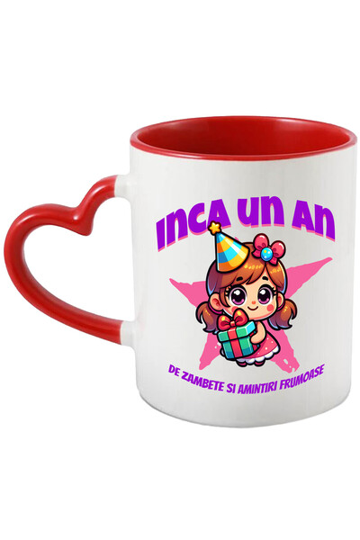 StoryGift Romania Cana cu Fata Vesela Cu Rochie Coif Aniversar Cadou Cu Funda...