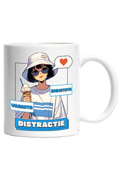 StoryGift Romania Cana cu Fata Stil Asiatic Cu Palarie Si Inghetata Text vaca...