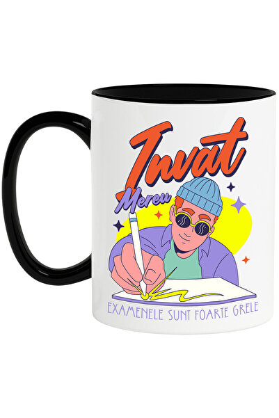 StoryGift Romania Cana cu Baiat Stil Hip Hol Cu Ochelari De Soare Studiaza Text Invat Mereu Examen, Cu Maner Negru STG