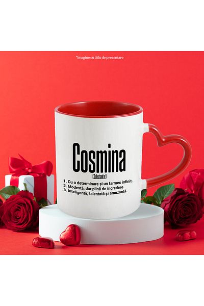 StoryGift Romania Mug With Name Cosmina, and Motivational Message, Determination, Modest, Intelligence, With, STG