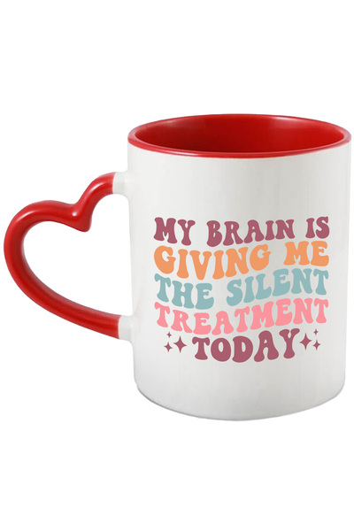 StoryGift Romania Cana cu stelute si mesaj in engleza "My brain is giving me the silent treatment , Cu Maner Inim STG