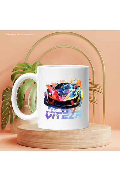 StoryGift Romania Cana Cu Mesaj Viteza, Masina Sport, Lux, Watercolor, Multicolor 330 ml, Ceramica, Cu ,STG