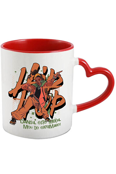 StoryGift Romania Cana Fata danc hip hop afro, lumea strazilor, 330ml, Ceramica cu Maner Inima Ros, Cu Maner Inim STG