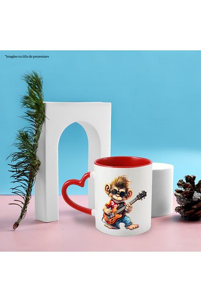 StoryGift Romania Mug with a monkey playing the guitar | illustration | musical instrument | muzi, Cu,STG