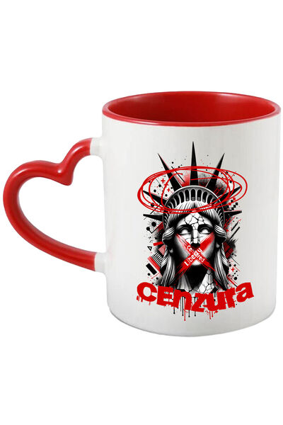 StoryGift Romania Cana cu Chip Statuia Libertatii Cenzura New York Arta Moderna, Ceramica, 330ML, , Cu Maner Inim STG