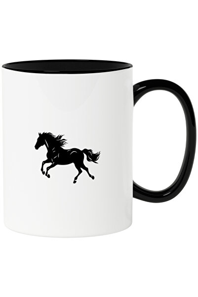 StoryGift Romania Cana cu un cal care alearga sprinten cu Maner Negru, Cu Maner Negru STG