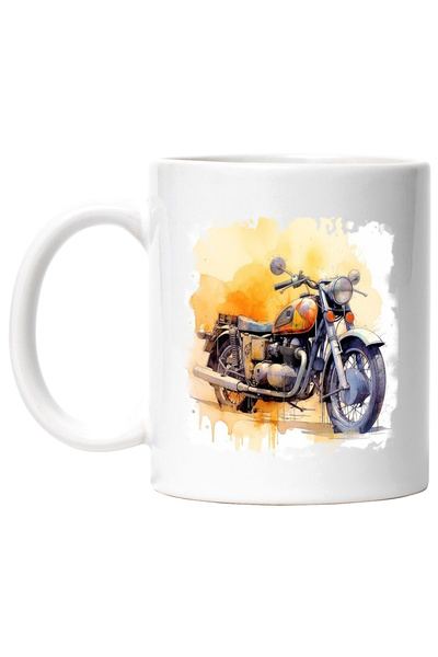 StoryGift Romania Cana Cu Motocicleta, Ilustratie Watercolor, Retro, Roti, Multicolor 330 ml, Cera, Cu Maner Alb