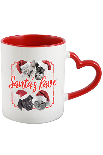StoryGift Romania Cana Cu Mesaj In Engleza Santa's Love, Caini, Pisici, Fes, Craciun, Multicolor 3, Cu Maner Inim STG