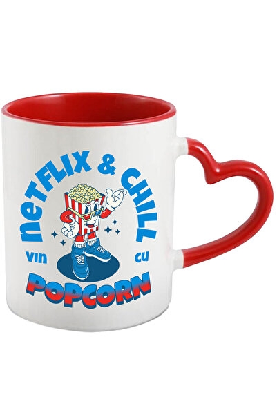 StoryGift Romania Cana cu Punga Popcorn Cu Ochelari 3D Adidasi albastri Film Cinema text Netflix &, Cu Maner Inim STG