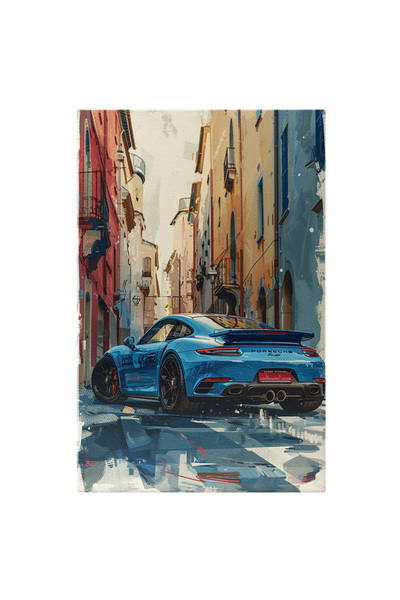 StoryGift Romania Tablou Canvas Masina Sport Porsche Albastra Parcata Pe O St...
