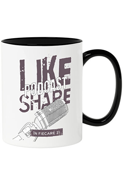 StoryGift Romania Cana microfon de pdcast like ands share discutii, 330ml, Ceramica cu Maner Negru, Cu Maner Negru STG