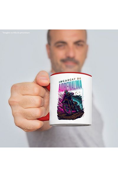 StoryGift Romania Adrenaline-charged mug, man on motocross race, 330ml, Ceramic with Ro Handle, Cu, STG.