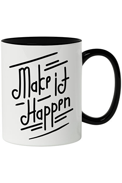 StoryGift Romania Cana Cu Mesaj Motivational In Engleza Make It Happen, Fa Sa Se Intample, Obiecti, Cu Maner Negru