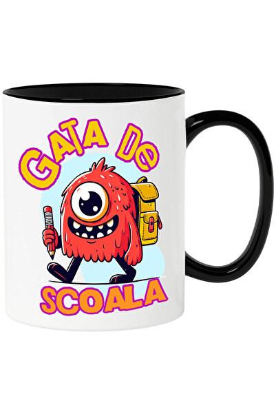 StoryGift Romania Cana cu Monstru Vesel Cu Blana Rosie Text Gata De Scoala, C...