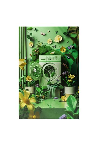 StoryGift Romania Tablou Canvas Imagine Cu O Baie Desprinsă Din Vis, Plină De Plante- Mașină De Spălat Încarcată