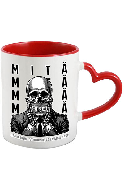 StoryGift Romania Cana Schelete cu bacnota la gura Mită. Când banii vorbesc, adevărul tace, 330ml, Cu Maner Inim STG